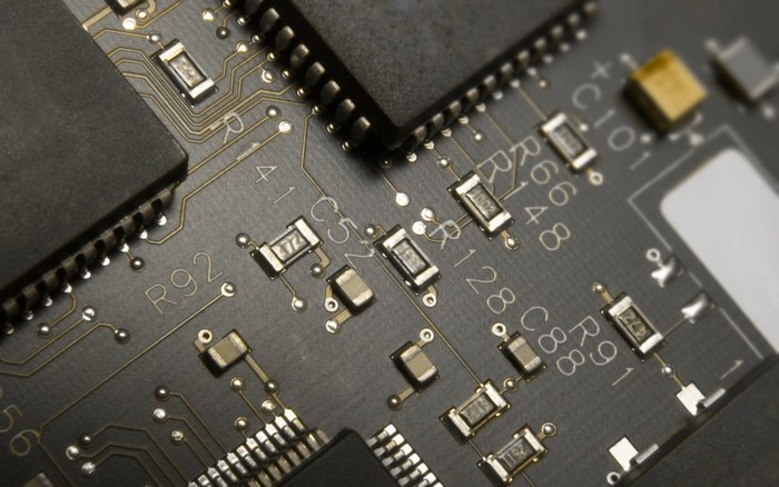 Close-up of a printed circuit board with components