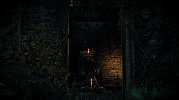 The Witcher 3: Wild Hunt screenshot of a dark interior