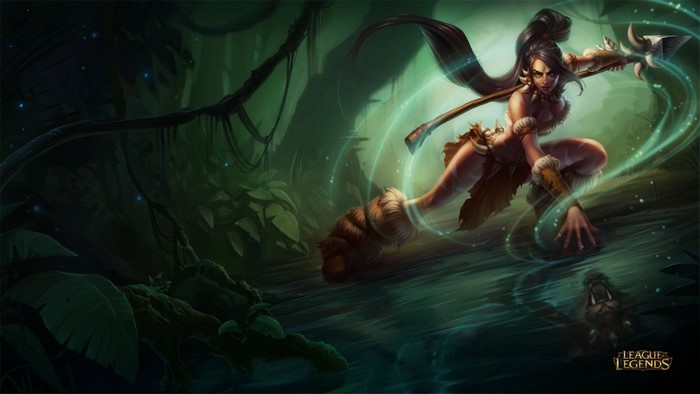 Nidalee from League of Legends in a jungle setting