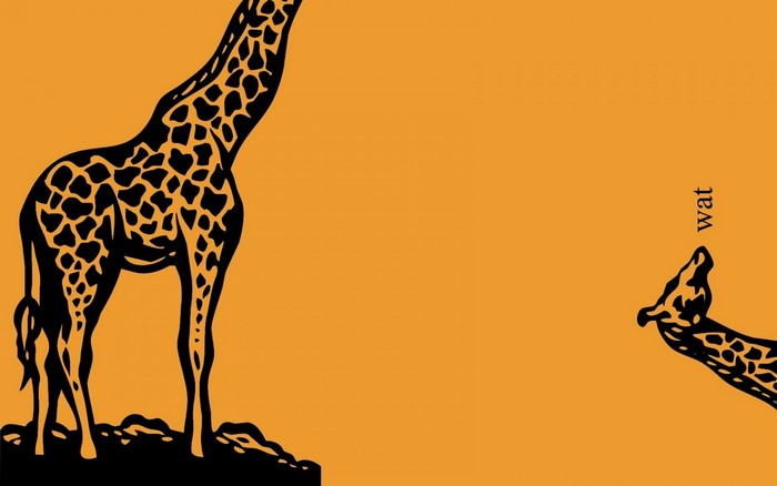 Minimalist illustration of two giraffes with text