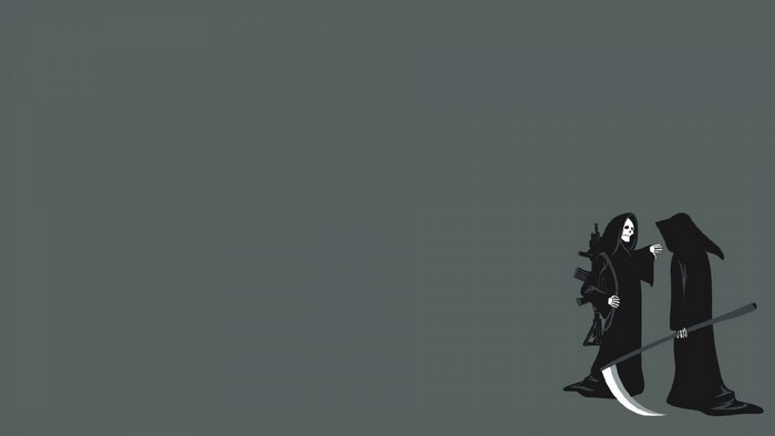 Two Grim Reapers with a scythe and assault rifle