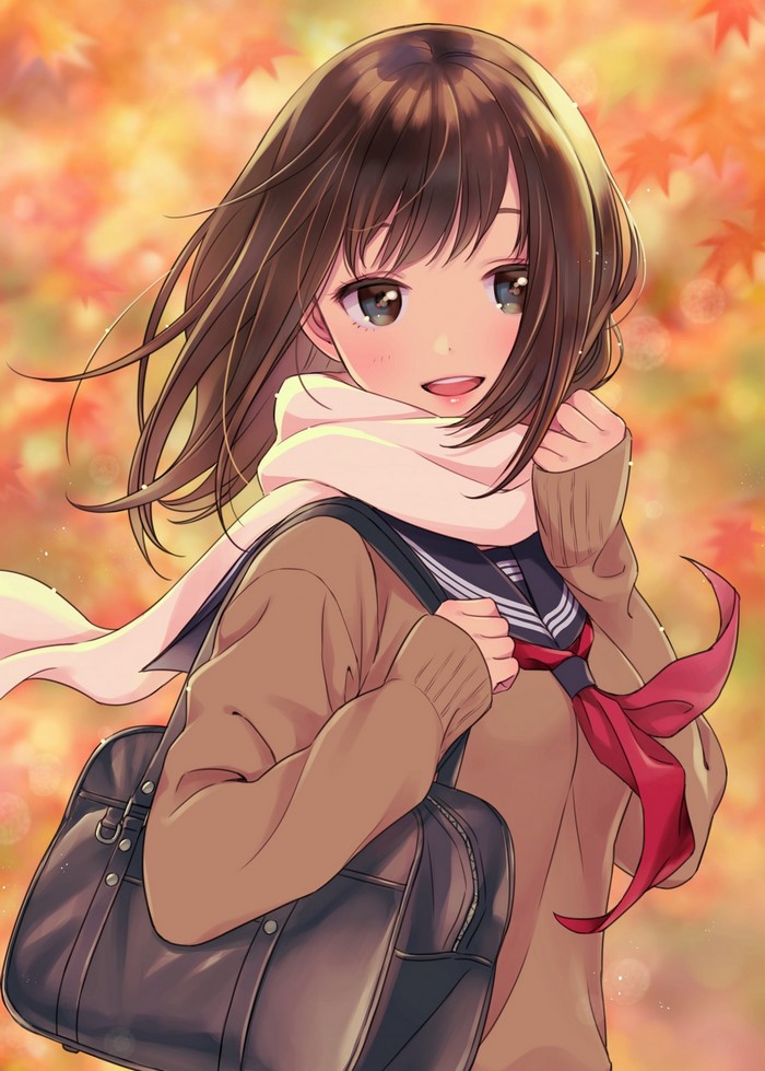 Anime girl with brown hair and scarf