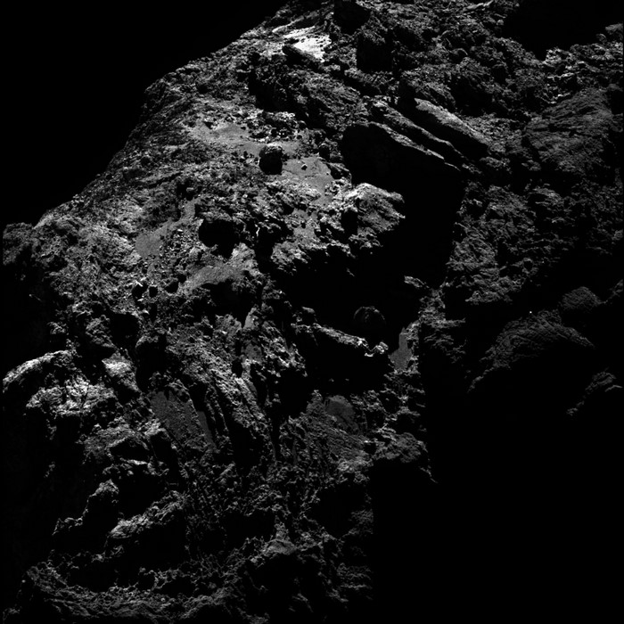 Close-up of a rocky comet surface