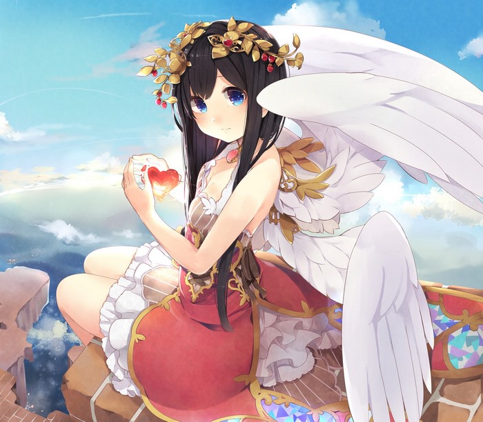 Anime girl with wings holding a heart