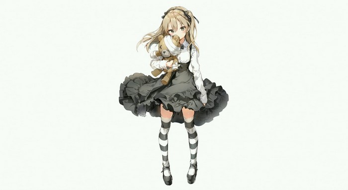 Anime girl holding a teddy bear