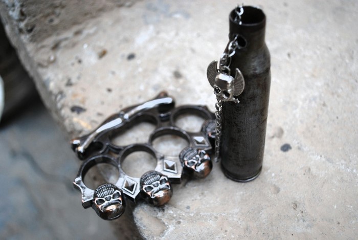 Brass knuckles and bullet casing keychain