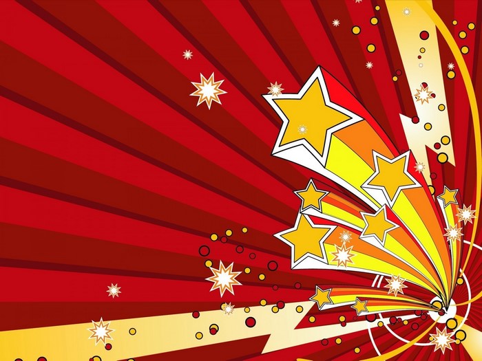 Explosion of stars and circles on a red striped background