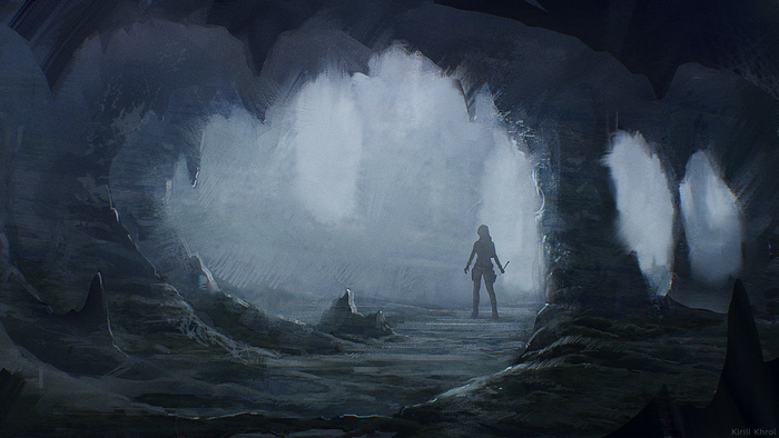 Lara Croft from Tomb Raider in an ice cave