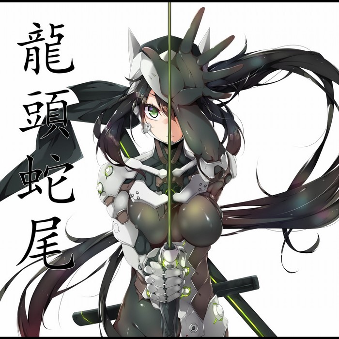 Anime girl with katana and Japanese text