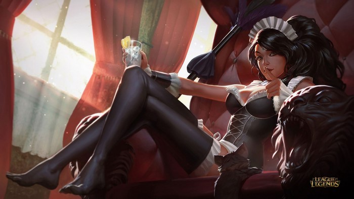 Nidalee from League of Legends in a maid outfit
