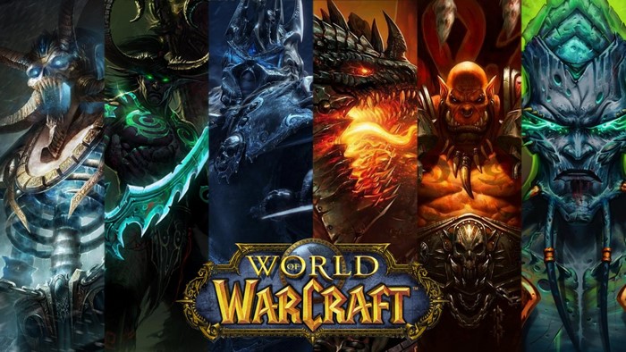 World of Warcraft collage featuring characters and logo
