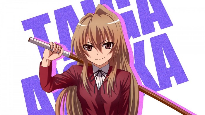 Taiga Aisaka from Toradora holding a wooden sword