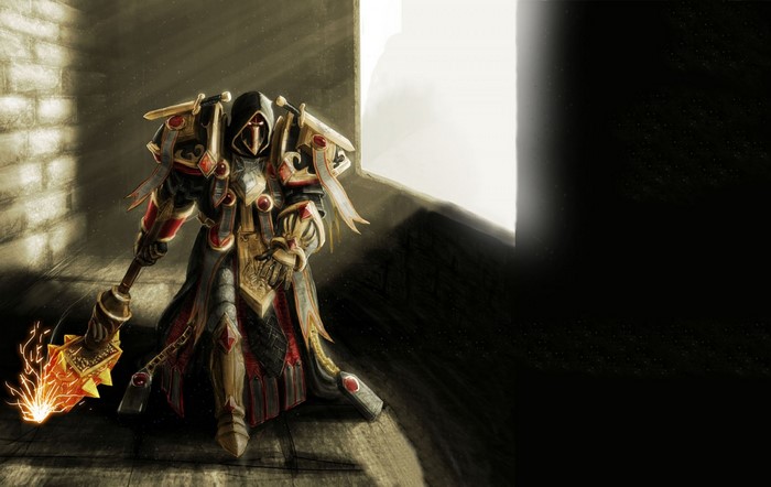 Paladin from World of Warcraft holding a glowing mace