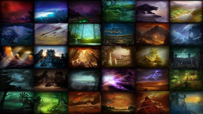 Collage of fantasy landscapes and scenes