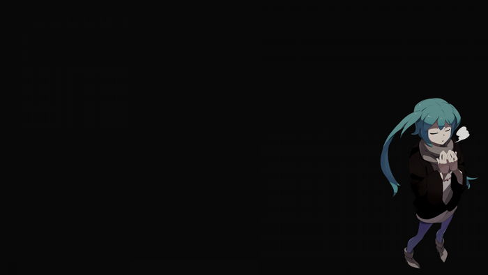 Vocaloid character with blue hair in dark setting