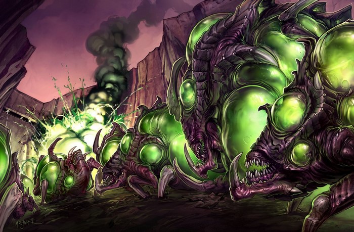 StarCraft Zerg creatures in a battle scene