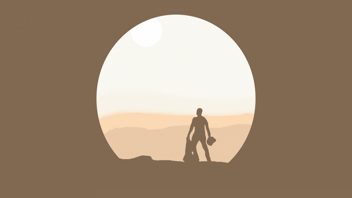 Silhouette of a person in a desert landscape