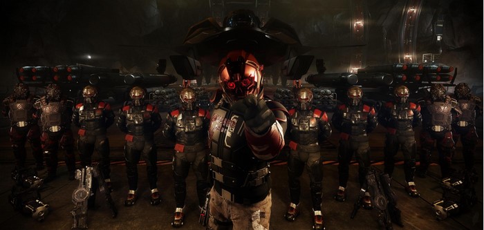 Star Citizen screenshot of soldiers in a hangar
