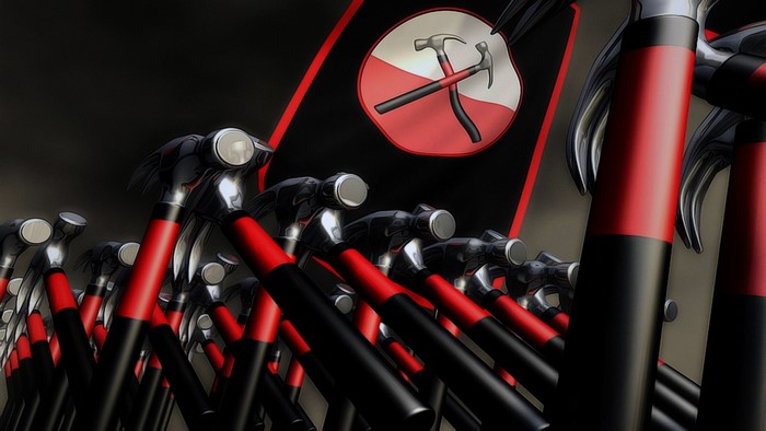 Red and Black Hammers with Pink Floyd The Wall Symbol
