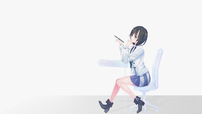 Anime girl in school uniform sitting at a desk