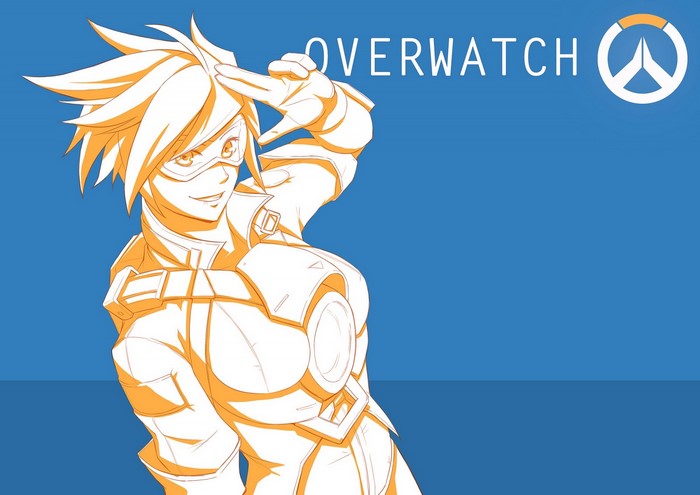 Tracer from Overwatch with Overwatch logo
