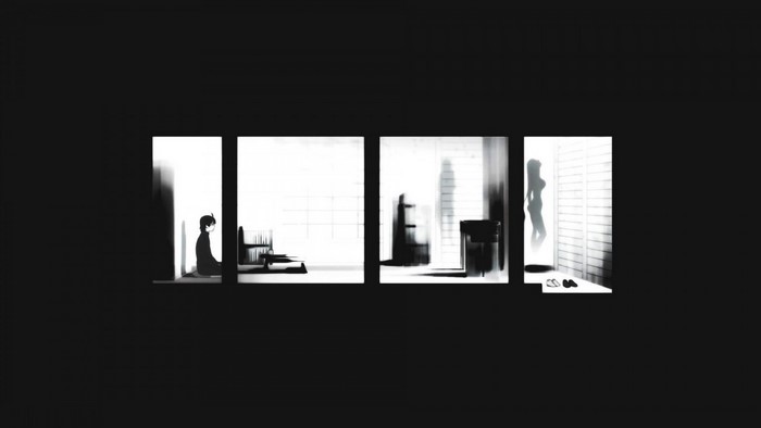Monogatari Series, black and white, presentation