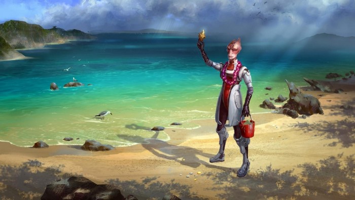 Asari from Mass Effect on a tropical beach