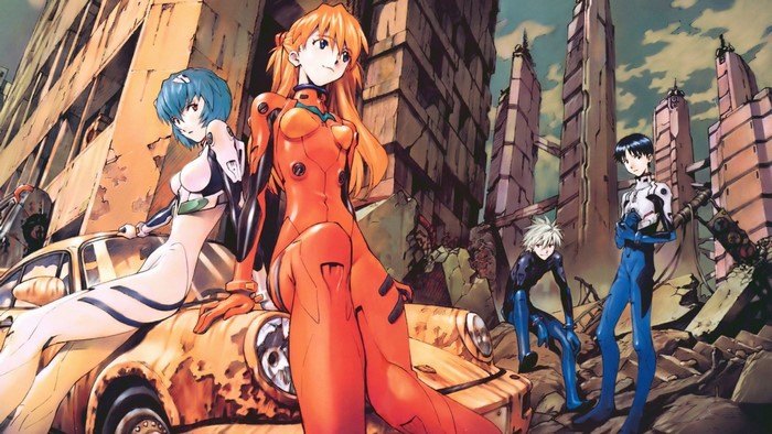 Asuka, Rei, Shinji, and Kaworu from Neon Genesis Evangelion