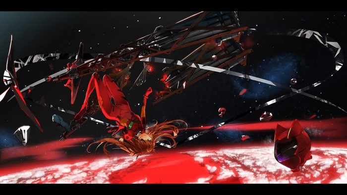 Asuka Langley Soryu from Neon Genesis Evangelion in space
