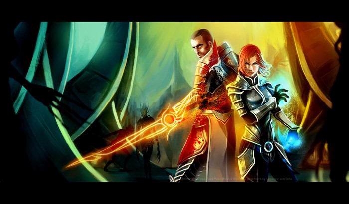 Mass Effect characters with glowing weapons