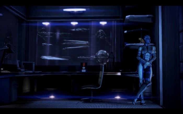 Liara T'Soni from Mass Effect in a laboratory
