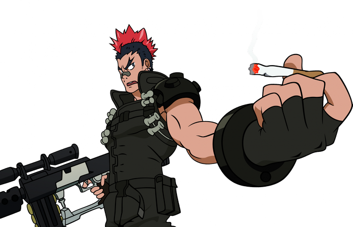 Character from Kill la Kill holding a gun and smoking
