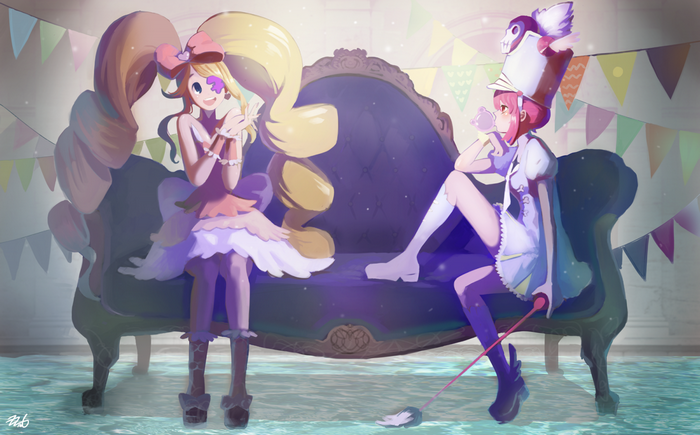 Two anime girls on a couch, Kill la Kill