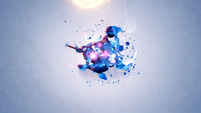 Yasuo from League of Legends in blue and purple