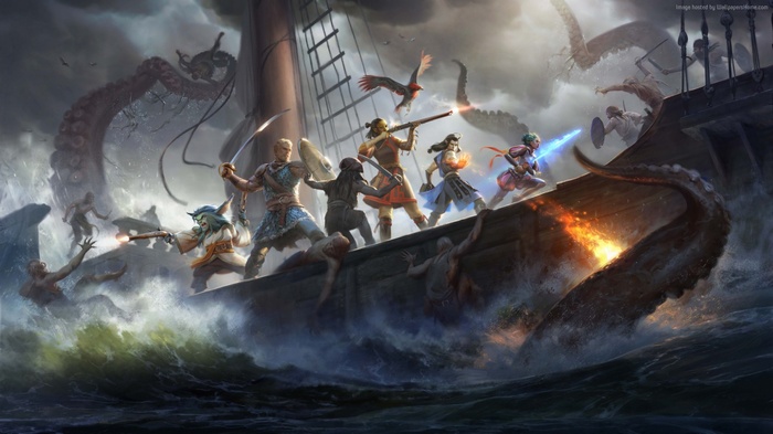 Pillars of Eternity 2: Deadfire ship battle with kraken