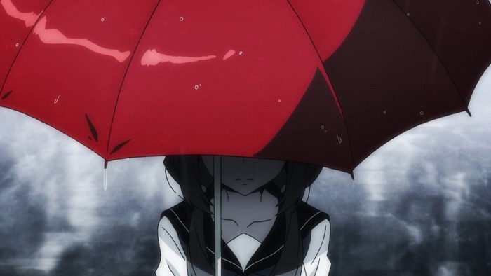 Girl with red umbrella in the rain