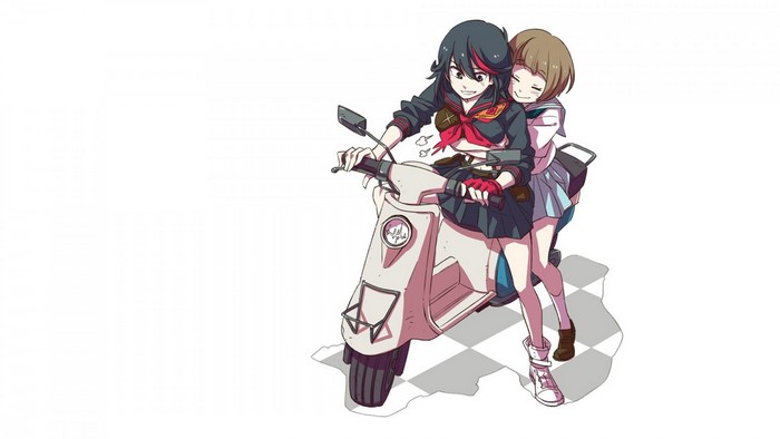 Matoi Ryuuko and Mako Mankanshoku from Kill la Kill on a scooter
