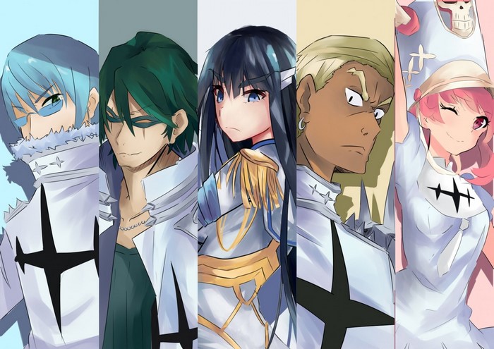 Kill la Kill characters: Ira Gamagori, Uzu Sanageyama, Satsuki Kiryuin, Ryuko Matoi, Nui Harime