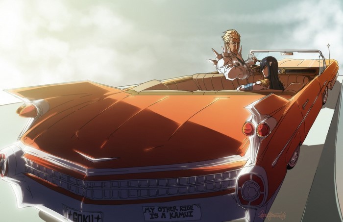 Gamagori Ira and Kiryuin Satsuki from Kill la Kill in a car