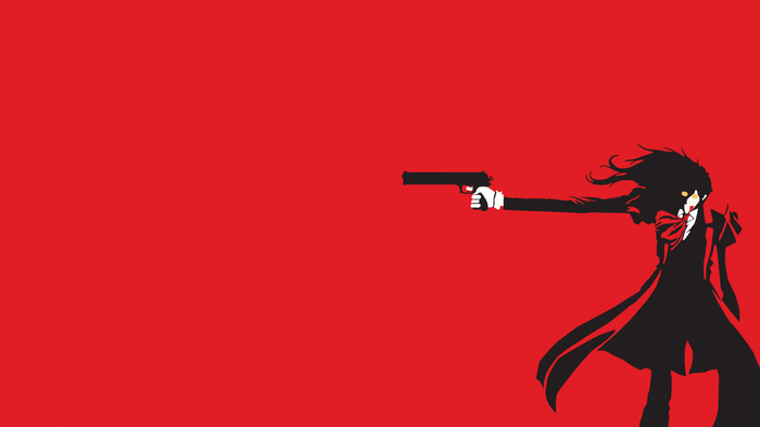 Alucard from Hellsing holding a pistol