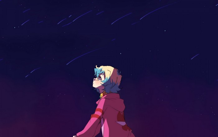 Illustration of a character looking at shooting stars