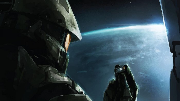 Master Chief from Halo holding a ring in space