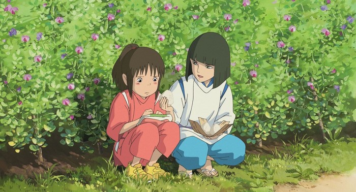 Chihiro and Haku from Spirited Away in a meadow
