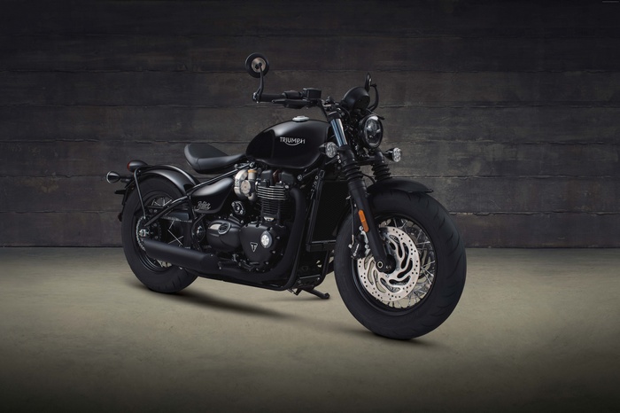 Black Triumph Bonneville Bobber motorcycle
