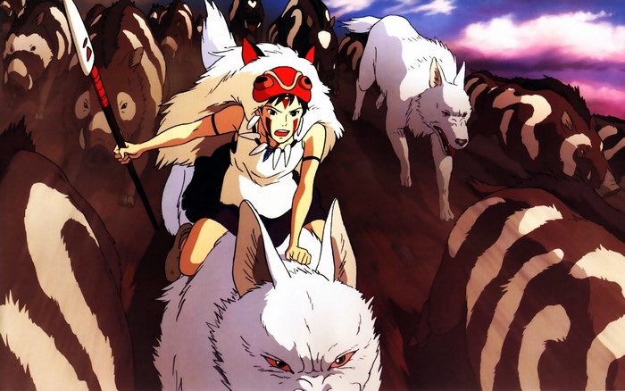 San riding Moro's wolf from Princess Mononoke