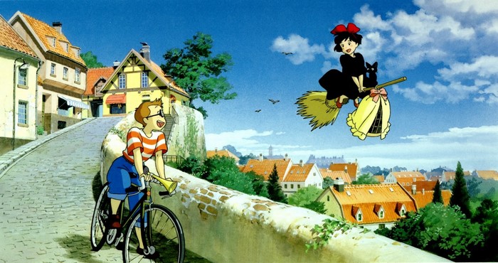 Kiki from Kiki's Delivery Service on a broomstick