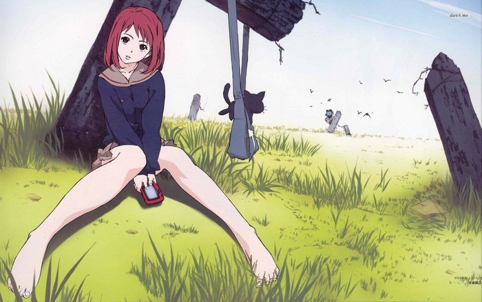 Haruko Haruhara from FLCL sitting in a field
