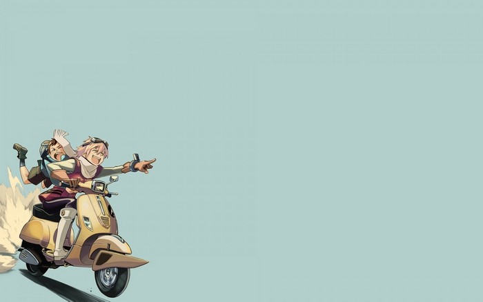 Haruko and Naota on a scooter from FLCL