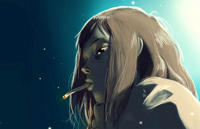 Haruko Haruhara from FLCL smoking a cigarette