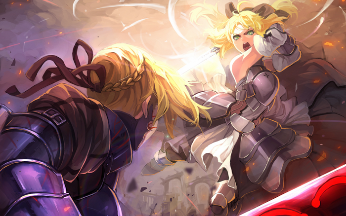 Saber from Fate Series fighting